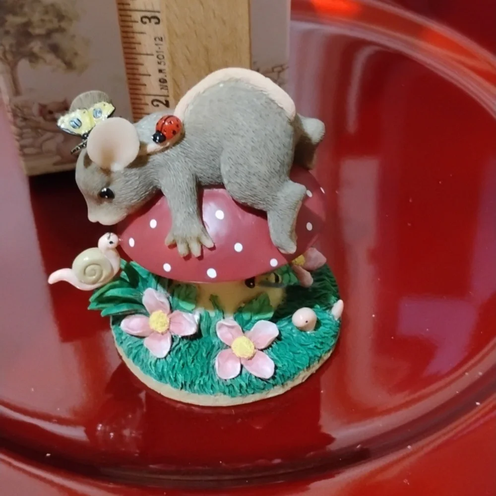 Fitz & Floyd Mouse Figurine on Red Mushroom 1999